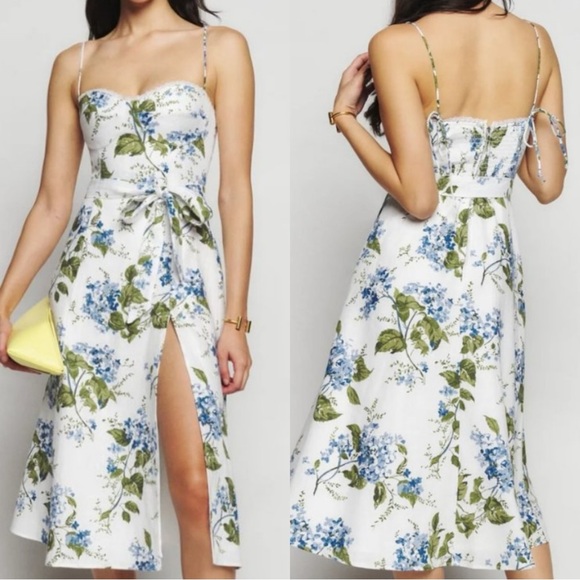 kieryn linen dress Reformation Kieryn Embroidered Linen Dress